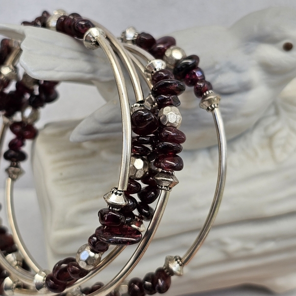 SET! Natural Garnet Bracelets and Red Abalone Bracelet Expandable Sizing (SET) - Picture 2 of 12